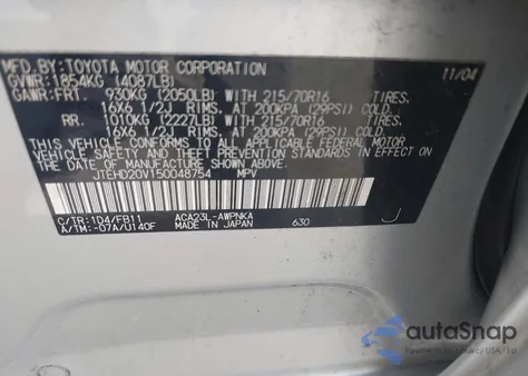 2005 Toyota Rav4 из США, поврежденный, VIN JTEHD20V150048754